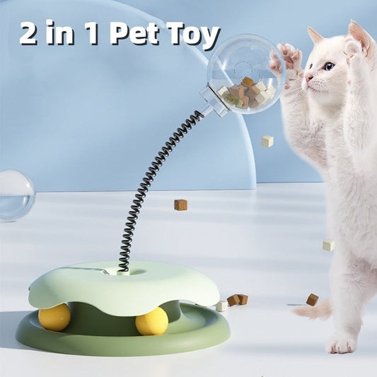 Chats-Distributeur Nourriture Chat 2-en-1 - Jouet Interactif Plateau Tournant Crimson Medea