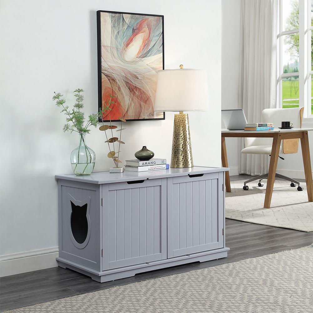 Chats-🏠 Meuble-Litière X-Large avec Banc - Cachette Élégante Chat Turquoise Cronus