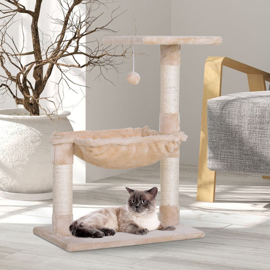 Chats🌿 Arbre à Chat Deluxe avec Hamac Détente - Griffoir Sisal 100% Naturel Taupe Shadow