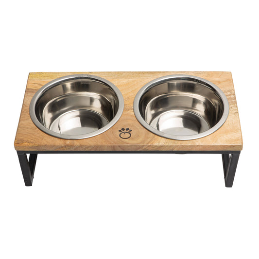 Chiens-Mangeoire Surélevée Bois & Métal - Design Artisanal Chic Beige Antigone