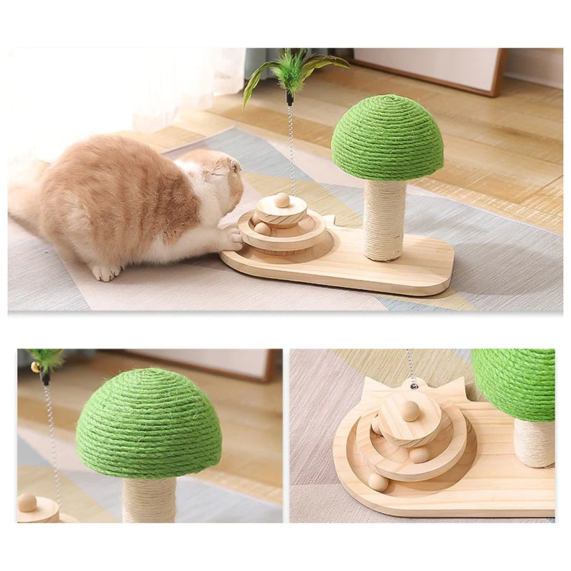 Chats-Arbre à Chat Griffoir avec Jouets - Centre d'Activité Interactif Complet Yellow Pandora