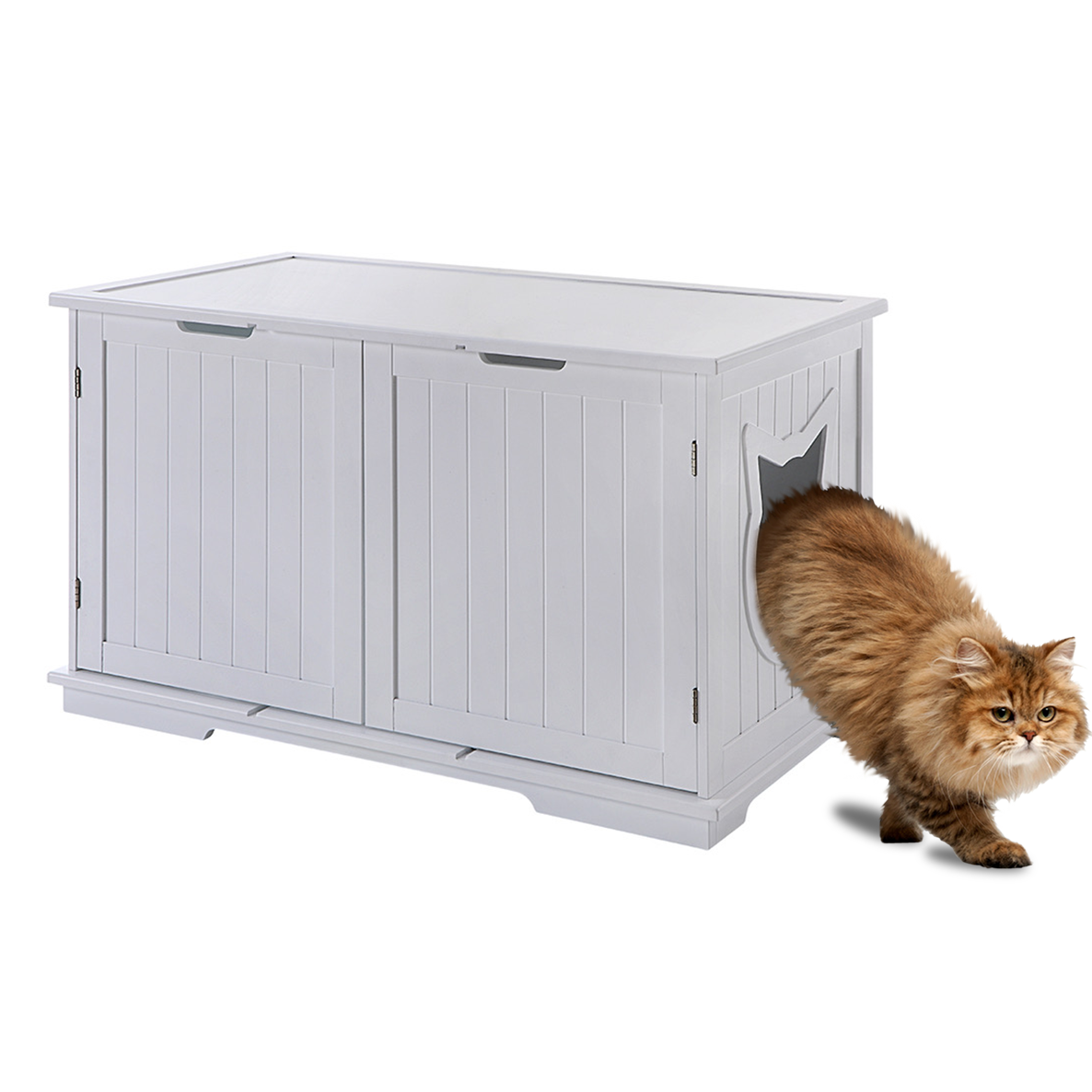 Chats-🏠 Meuble-Litière X-Large avec Banc - Cachette Élégante Chat Turquoise Cronus