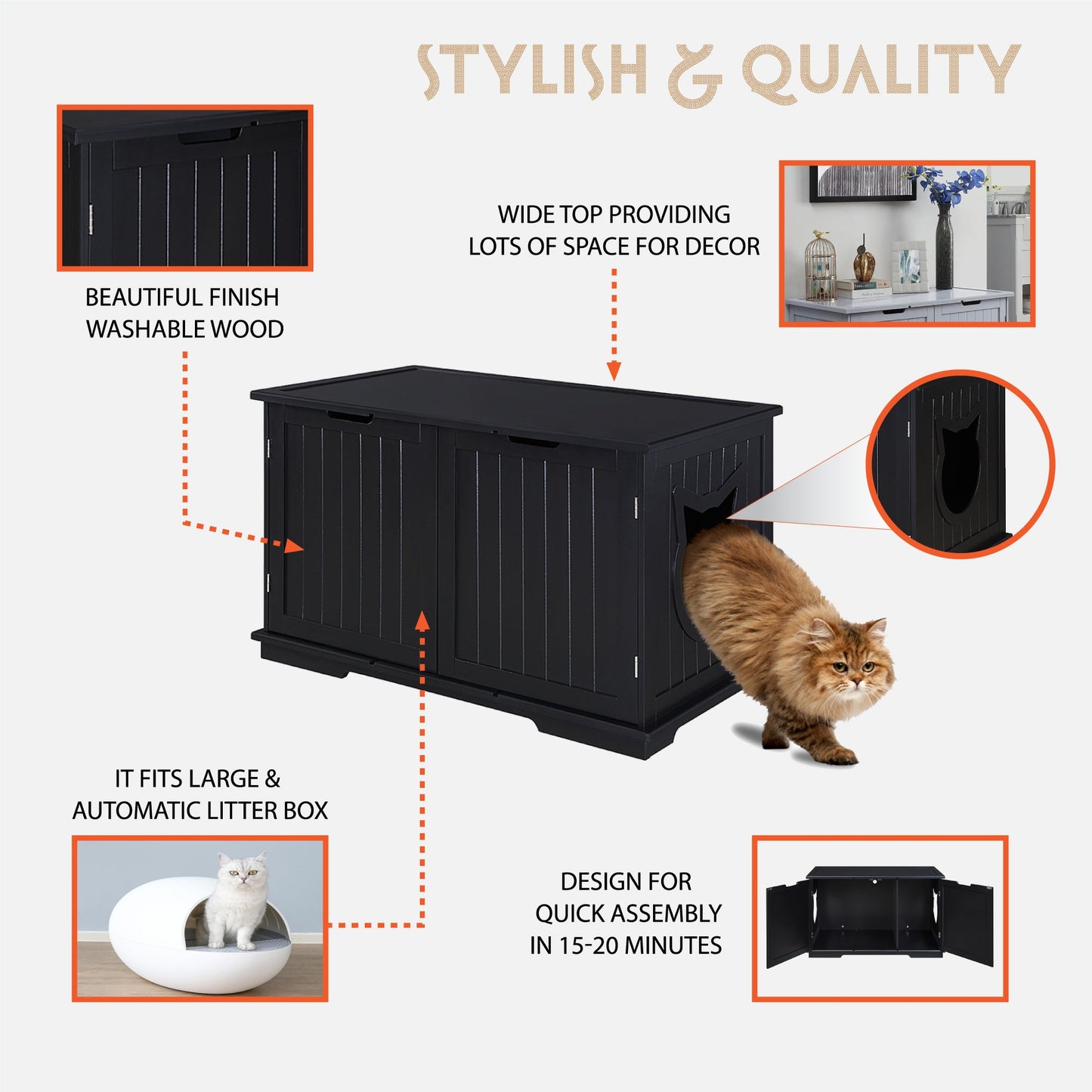 Chats-🏠 Meuble-Litière X-Large avec Banc - Cachette Élégante Chat Turquoise Cronus