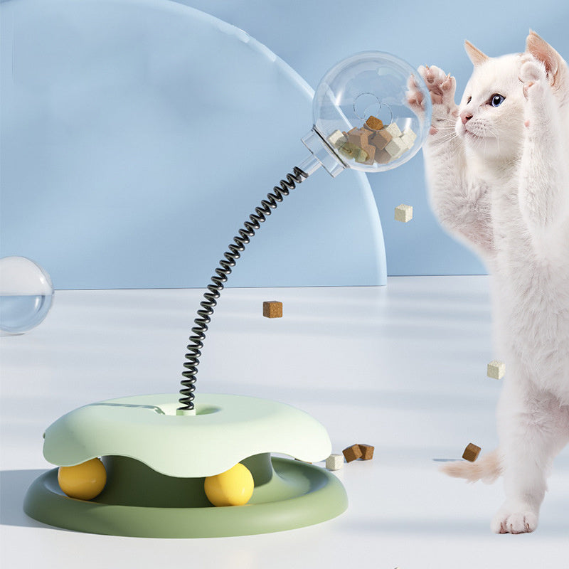 Chats-Distributeur Nourriture Chat 2-en-1 - Jouet Interactif Plateau Tournant Crimson Medea